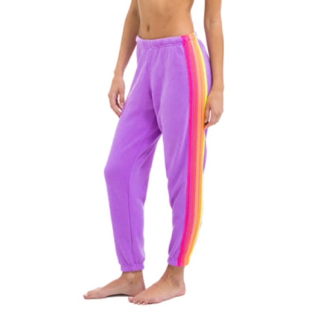 NWT Aviator Nation 5 Stripe Jogger Sweatpants in Neon Purple